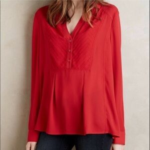 MAEVE red top collared blouse chevron inlay